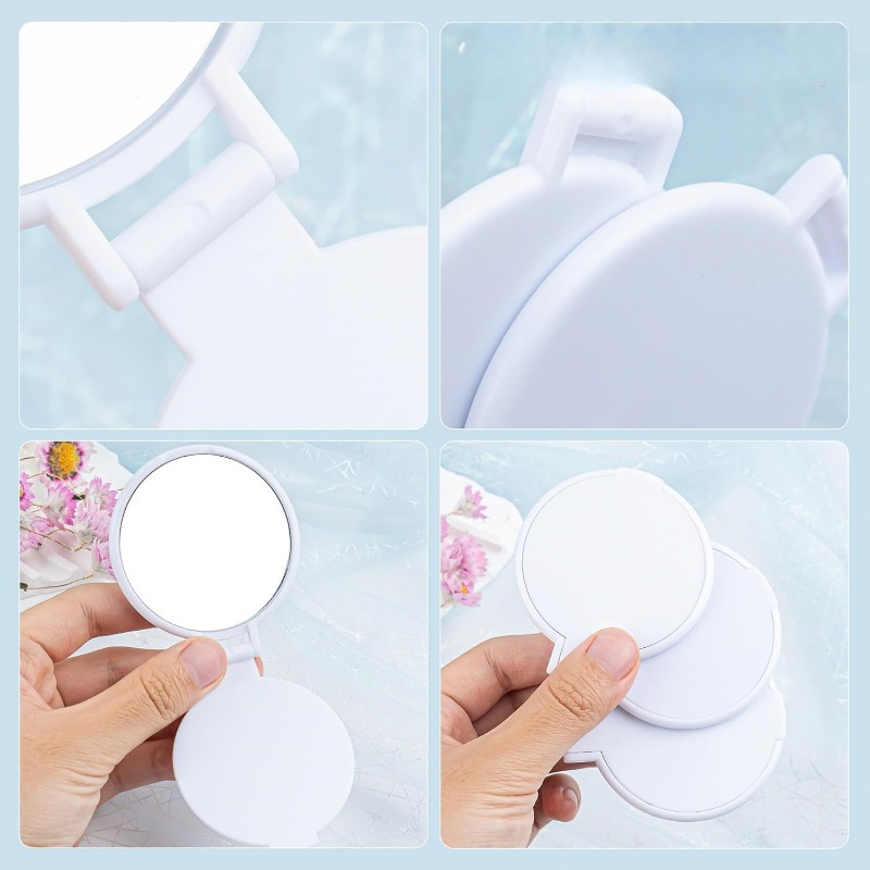 49 pack white portable mini folding mirrors round makeup mirrors for women low allergenic plastic daily use travel accessory pocket size