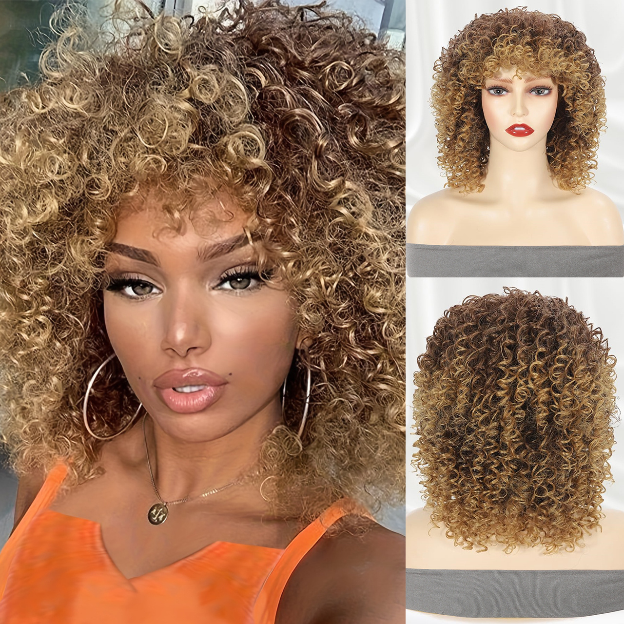 elegant 12 inch mix blonde afro wig bangs women Temu Kuwait