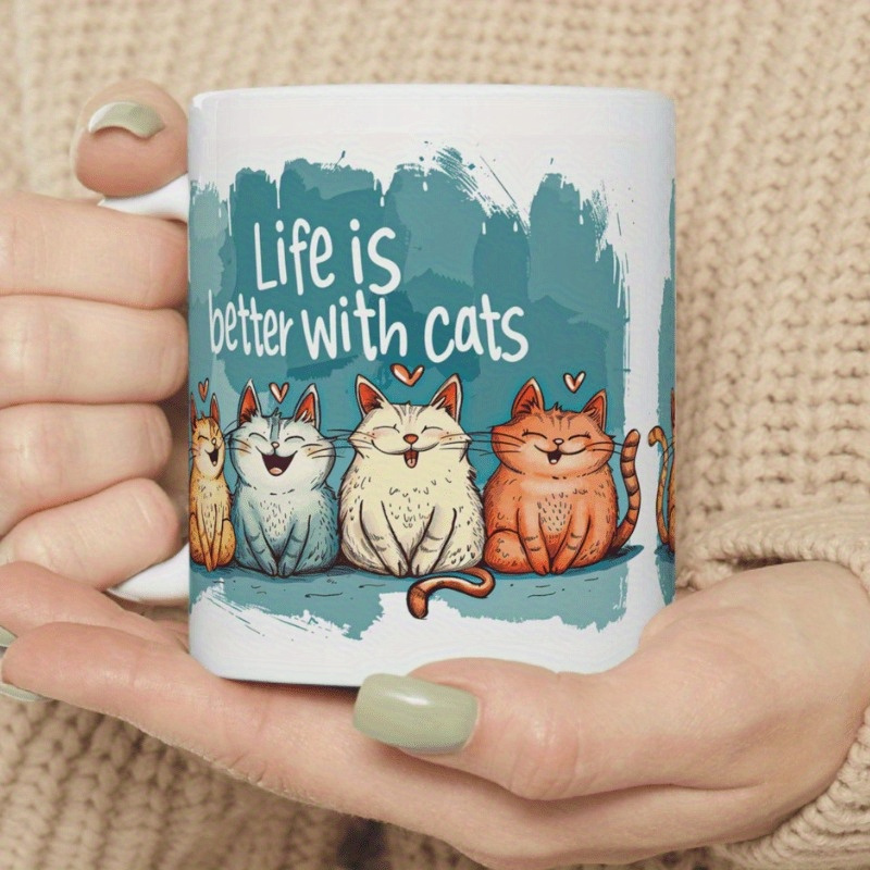 

Hot 11oz With Cats White Ceramic Coffee Mug, - Sublimation Printed In Usa - Dishwasher & Microwave Safe - Birthday Gift, Holiday Gift, Gift For Her,