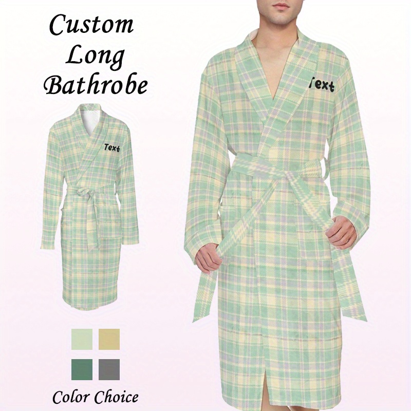 

Customizable Polyester Robe Set With Belt, Casual Lapel Collar, Slight Stretch, Knit Fabric, Regular Fit, With Pocket Detail, For All - Custom Long Sleeve Bathrobe Gift