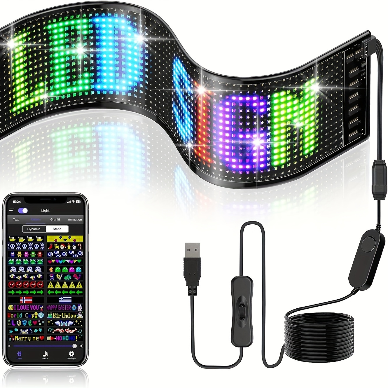 

Led Scrolling Sign With Graffiti - High- Usb-powered Strip Lights For Business, Store & Automotive Displays, And , App Control (16*32/16*64/16*96), Effortless, 1pc