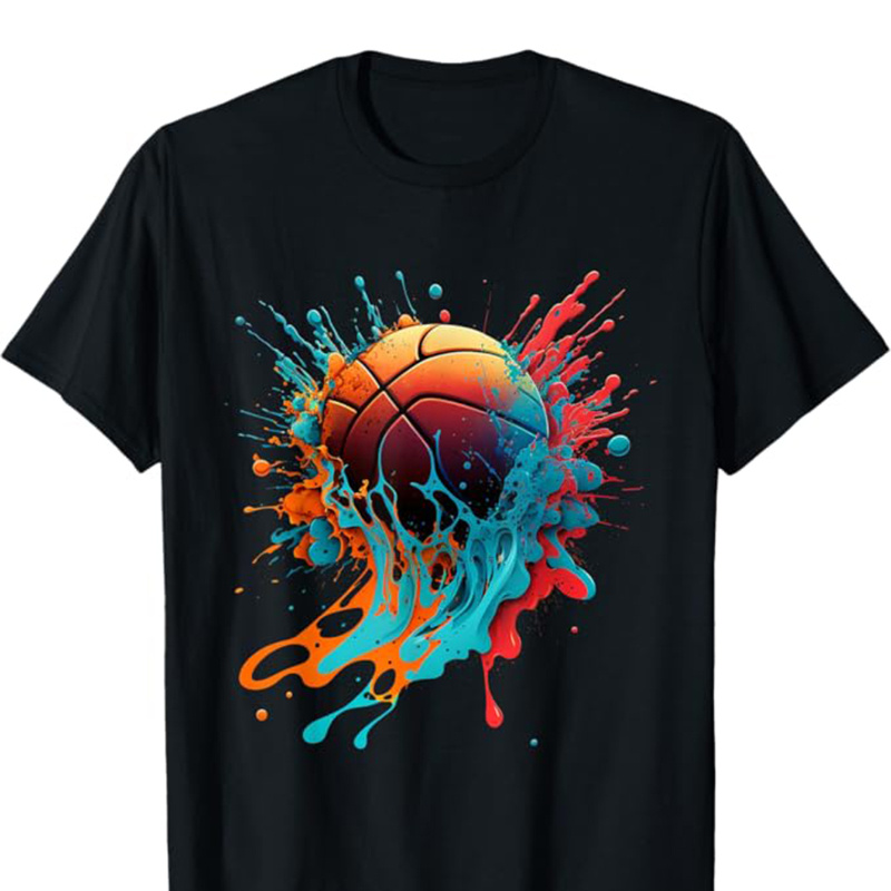 

Basketball Printed, Men's Cotton T-shirt, Casual Short Sleeve Round Neck Tee, Soft Comfortable Basketball Players Top, Sports