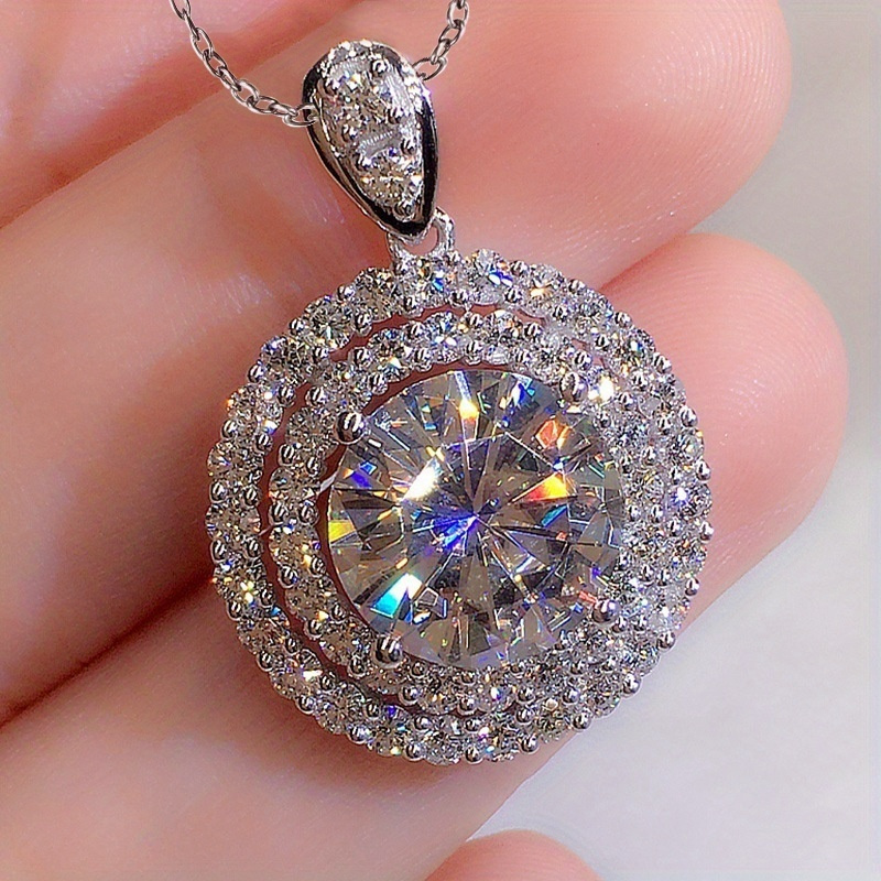 TEMU Modern Circle Necklace Featuring Cubic Zirconia - Elegant Clavicle Chain For Women, Perfect For Weddings And
