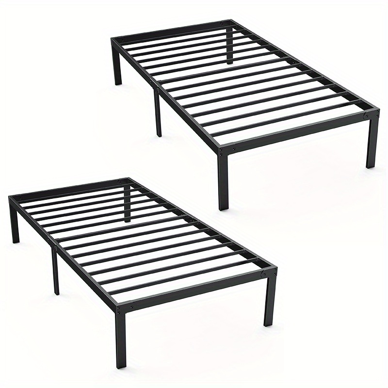 TEMU 1 Pcs Edx Twin Size Heavy Duty Metal Bed Frame By : Steel Slat Support In Black, 14" High Platform For Bedroom With Space