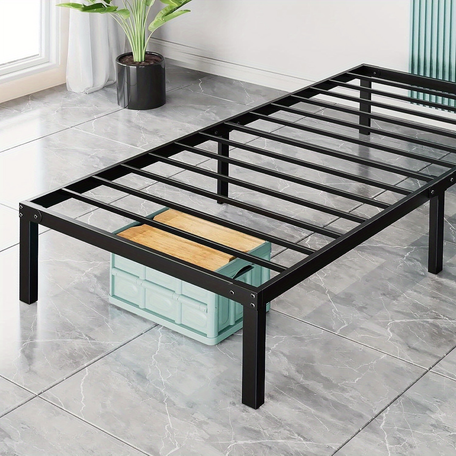 1   pcs edx twin size heavy duty metal bed frame by     steel slat support in black 14 high platform for bedroom with   space
