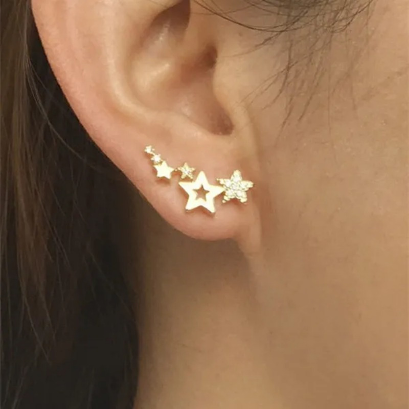 CZ Star Stud Earrings Golden Tone for Women