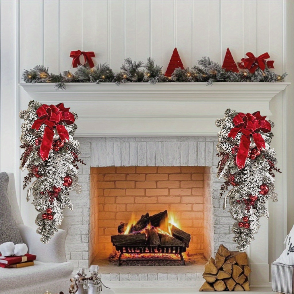 1 tk eelliidetud kunstlik jõulupisar, jõulupuupärjad trepipiirde seina akna jaoks jõulukaunistused männiokkade ja punaste marjadega_voghion.com