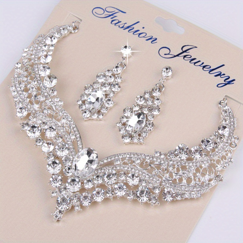 TEMU Jewelry Jewelry Sets Necklace Set Womens Geometric Earrings Wedding Bridal Jewelry For Brides
