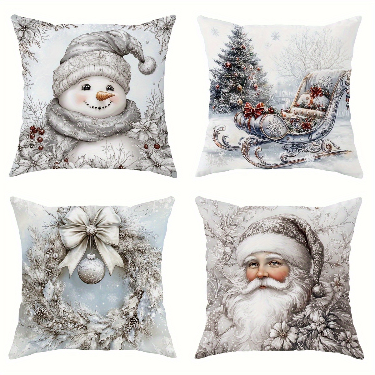 

4pcs Polyester Christmas Throw Pillow Covers - 18" X 18", Single-sided Print, Soft And Luxurious, Suitable For Living Room, Bedroom, Sofa And Bed Decoration - Pillow Insert Not Included