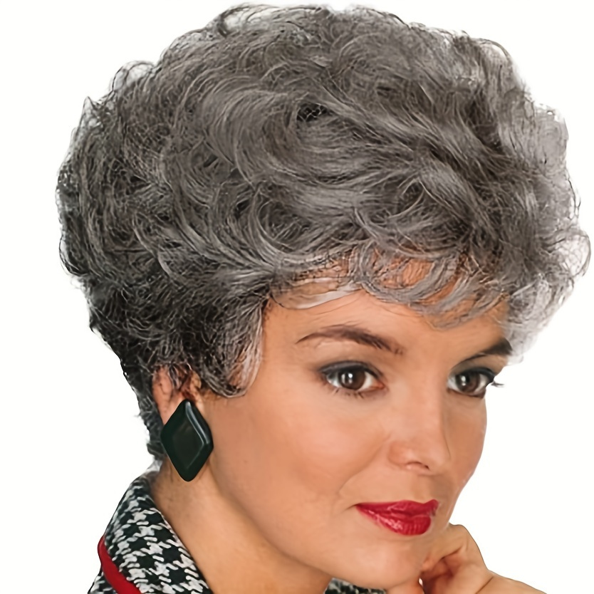 TEMU Women's Short Curly Gray Wig, Synthetic Material, Used For Role Play, Replacement Hair, Dark Gray, Halloween Christmas Gift