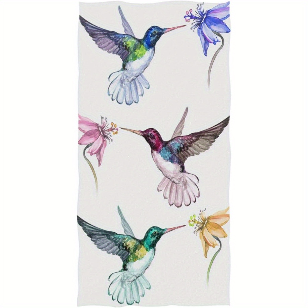

Hummingbird & Floral Hand Towel - Absorbent, Large Decorative Bath Towel For Kitchen, Gym, Yoga - Machine Washable, Polyester, Modern Cartoon Design, Multifunctional, Bathroom