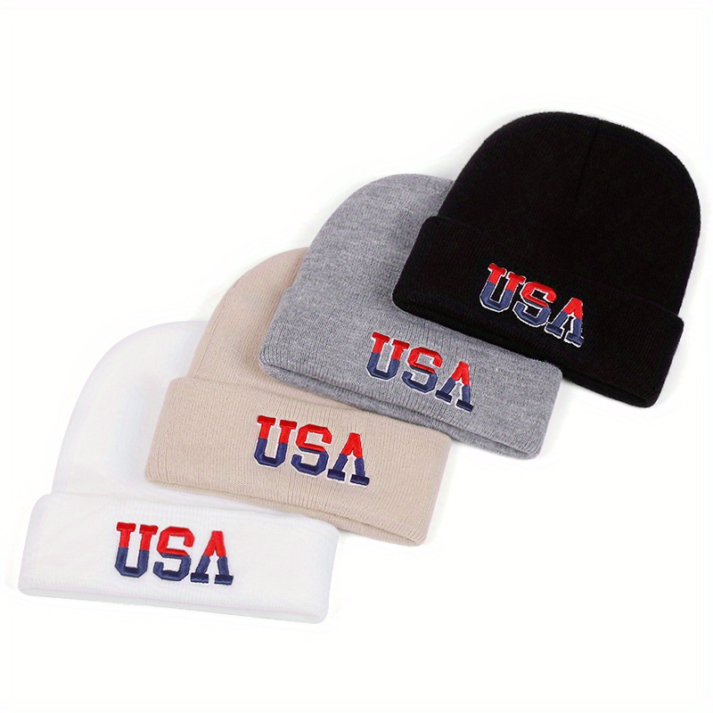 

Usa Embroidered Beanie Cap - Textile Material Content ≥80%, Woven Winter Hat For Sports And , Professional , Mixed Color, Single Pack