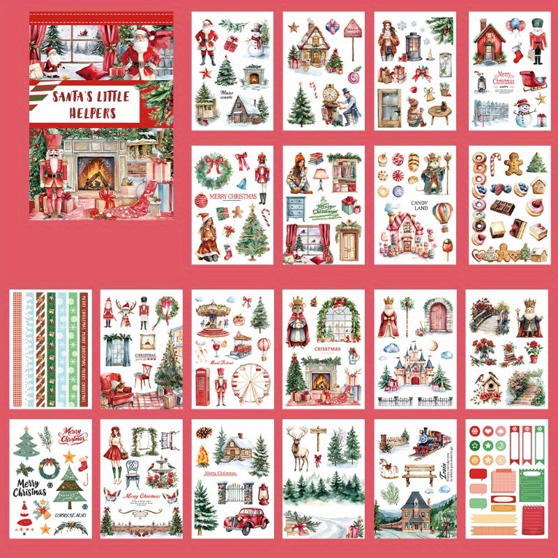 20sheets Pre-cut Matte Christmas Sticker Book Deco Stickers For Scrapbooking Junk Journal Planner Collage Material