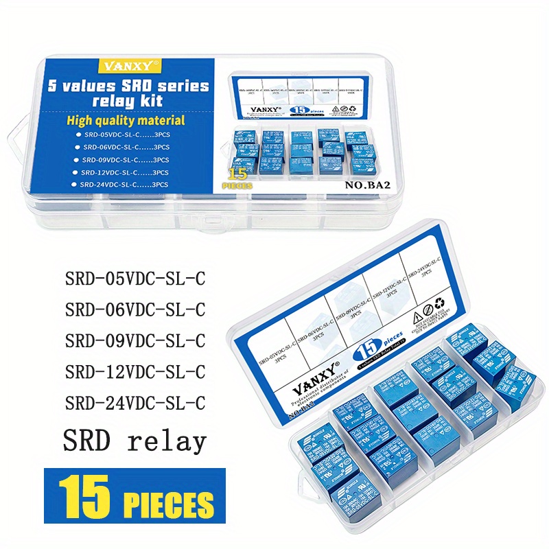 

5 Values Relay Kit, Srd-05vdc-sl-c To Srd-24vdc-sl-c, 5-pin, 5v Dc To 24v Dc, Industrial Electrical Components, Battery-free, , No Power Supply, Other Material