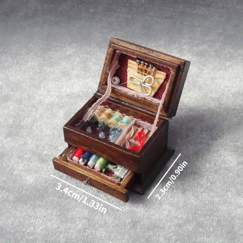 

Vintage 's Sewing Machine Miniature - 1:12 Scale, Wooden Needlework Box Accessory For Dollhouses, Collectible, Room Decor