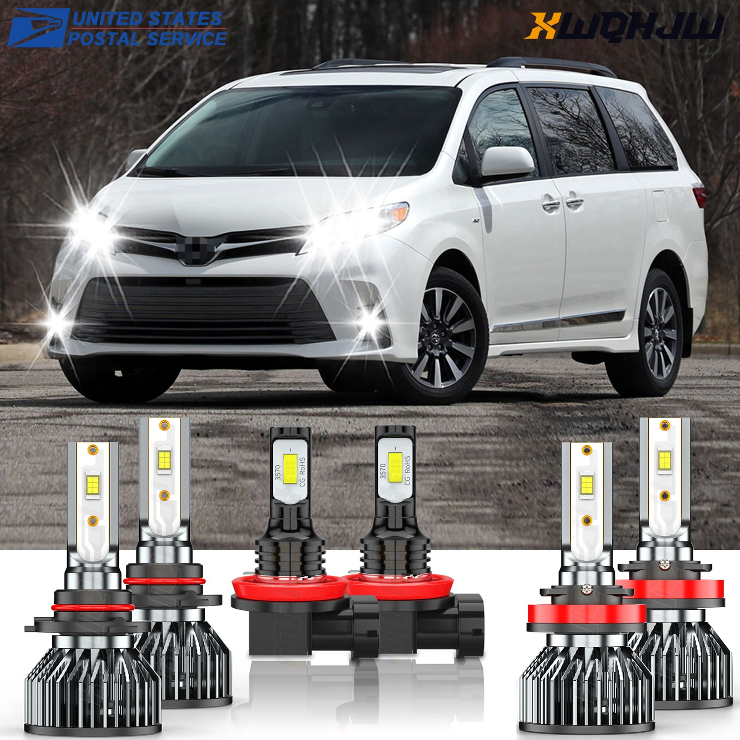 

6000k Led Headlight High/ Low Beam Fog Light Bulbs For Toyota Sienna 2011 2012-2020