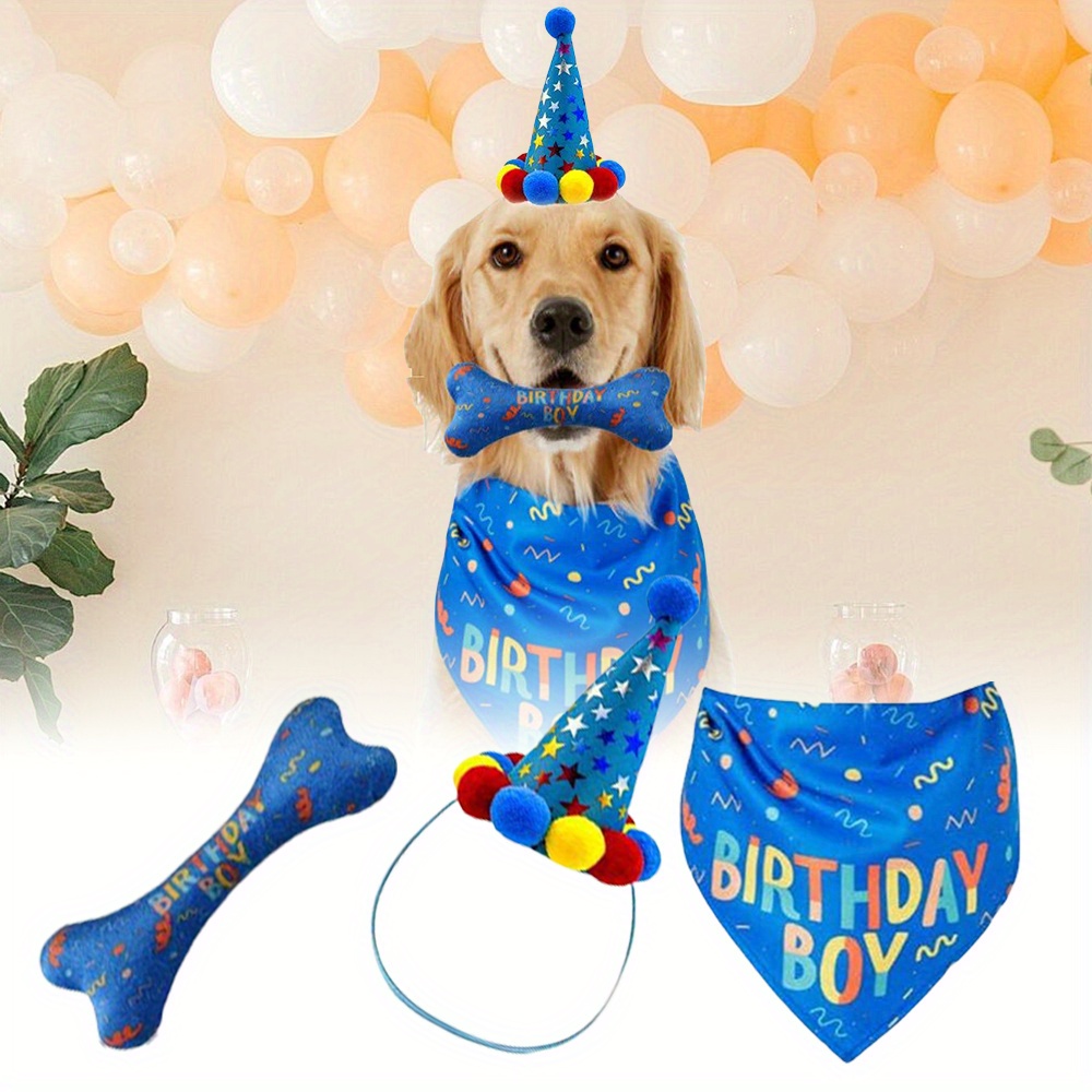 

Blue Dog Birthday Party Hat & Toy Set With Adorable Bone-shaped Triangle Bikini Scarf And Decorations For Large Dogs – Celebrate Your Pet' Day In