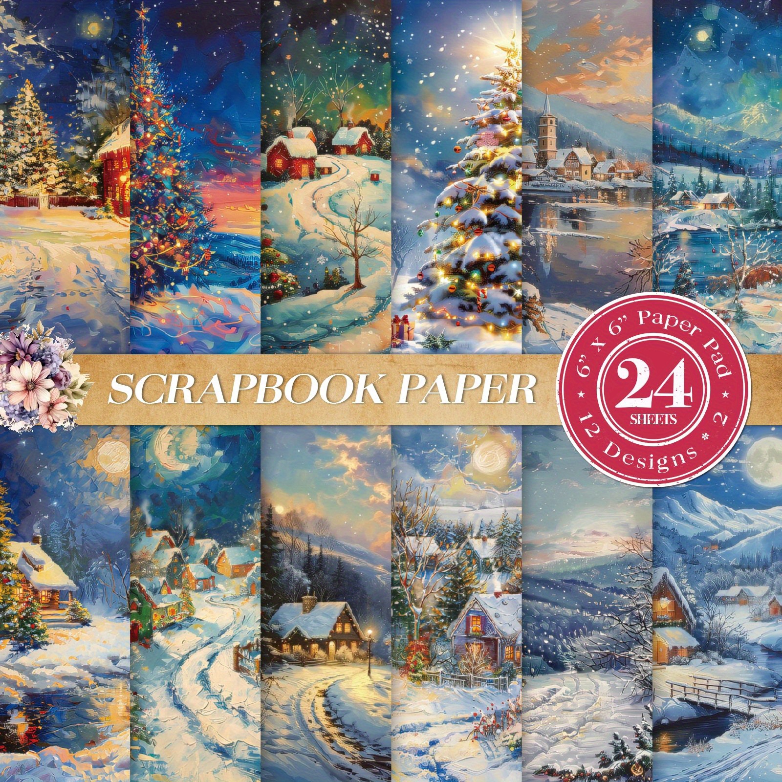 

Christmas Winter Wonderland - 24 Sheets Of 6x6 Inch Single-sided Decorative Paper For Journaling, Handmade Cards, Photo Albums, And Gift Wrapping, Featuring