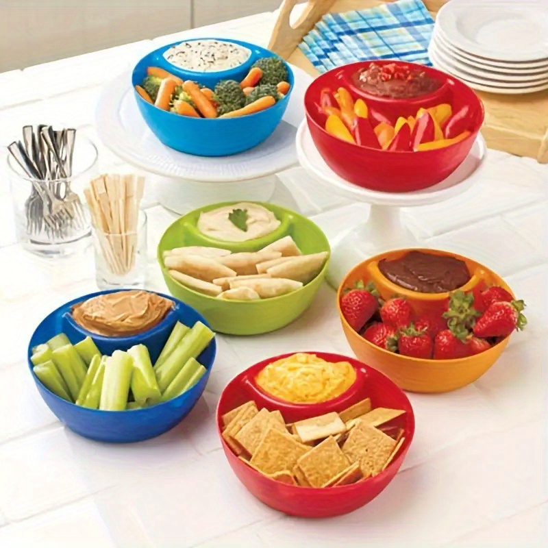 

6-piece Plastic French Fries Bowl, 6-color Non-fragile French Fries Bowl, Multifunctional Snack Bowl, Split Bowl, Dipping Bowl, And Sauce Bowl, Split Bowl, Bowl, Cup, Accessories.