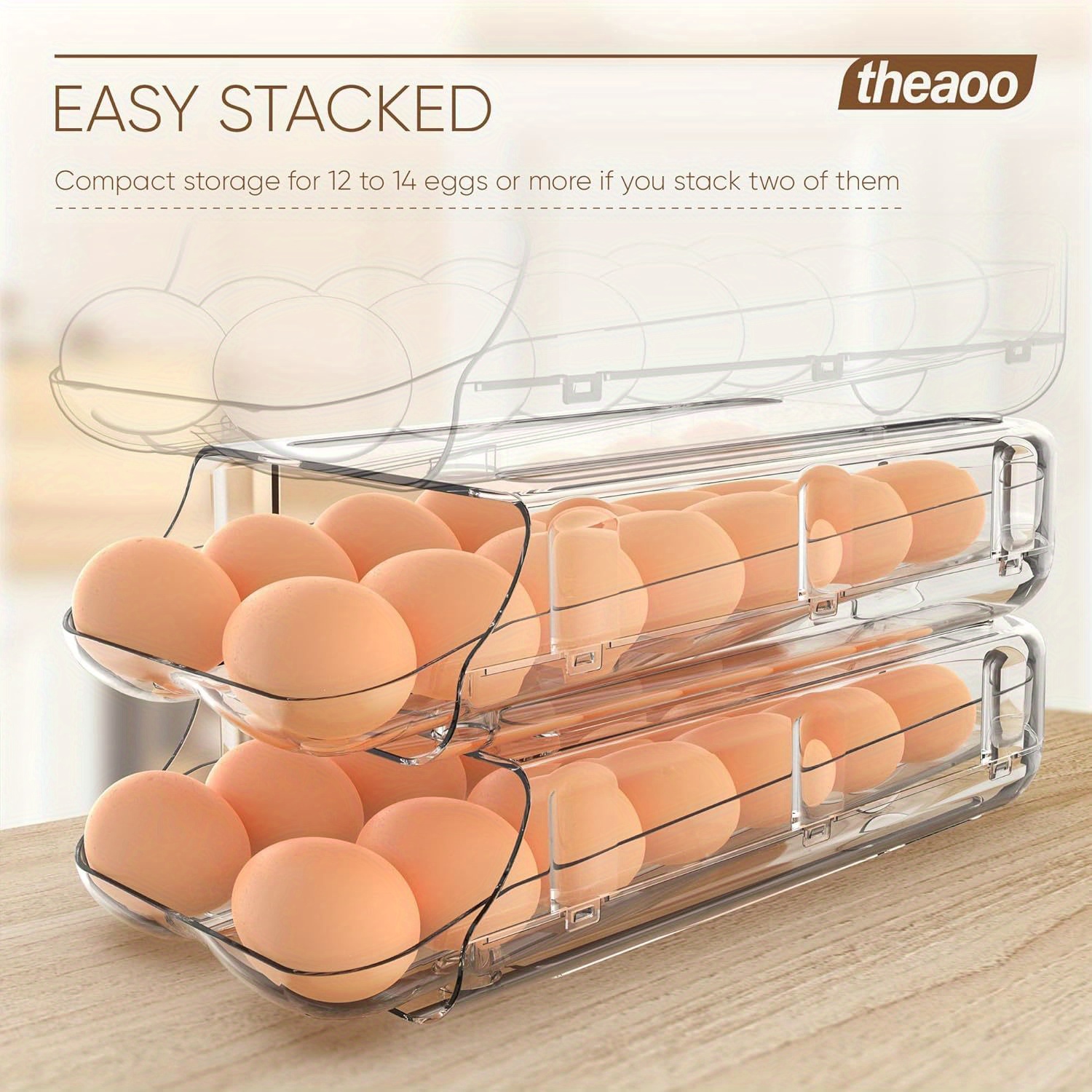 

2pcs Egg Storage , Clear Plastic Egg , -remove , For Refrigerator Organizer , Theaoo Egg Dispenser For Organization, , & For