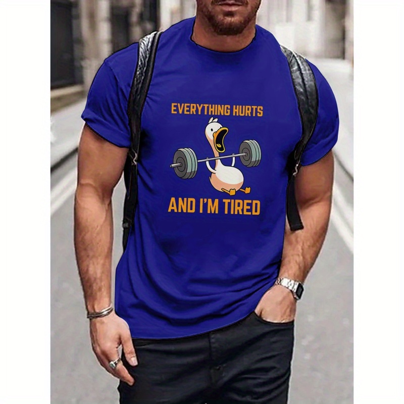 

Men's Casual Crew Neck T-shirt With " And I'm Tired" Print, Short Sleeve, Polyester Knit Fabric, Summer Top For - , 150gsm