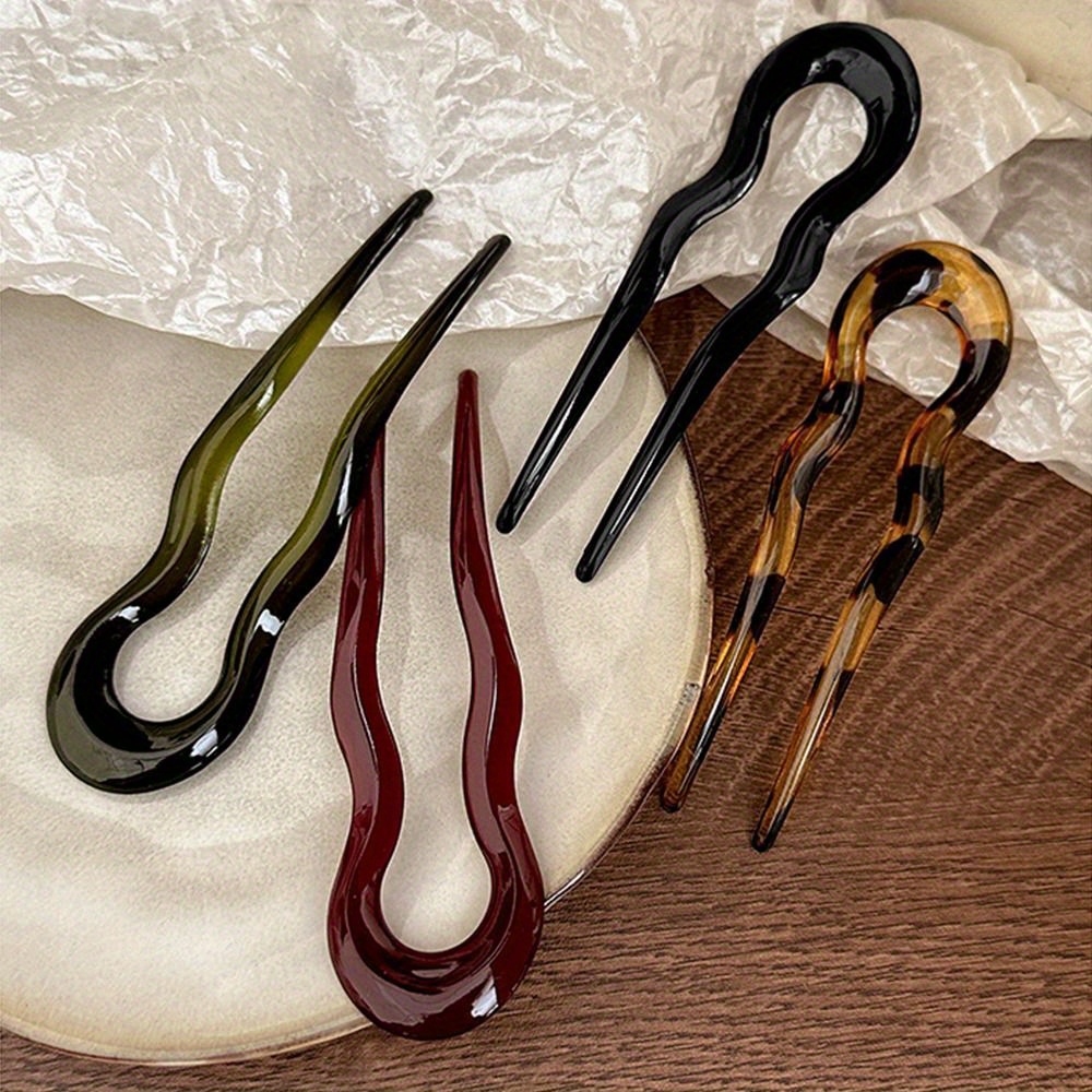 

Élégante fourche à cheveux géométrique en de U, pince à cheveux en résine tendance, imprimé multicolore, plastique, pièce unique, accessoire de coiffure pour filles, barrette à cheveux pour chignons