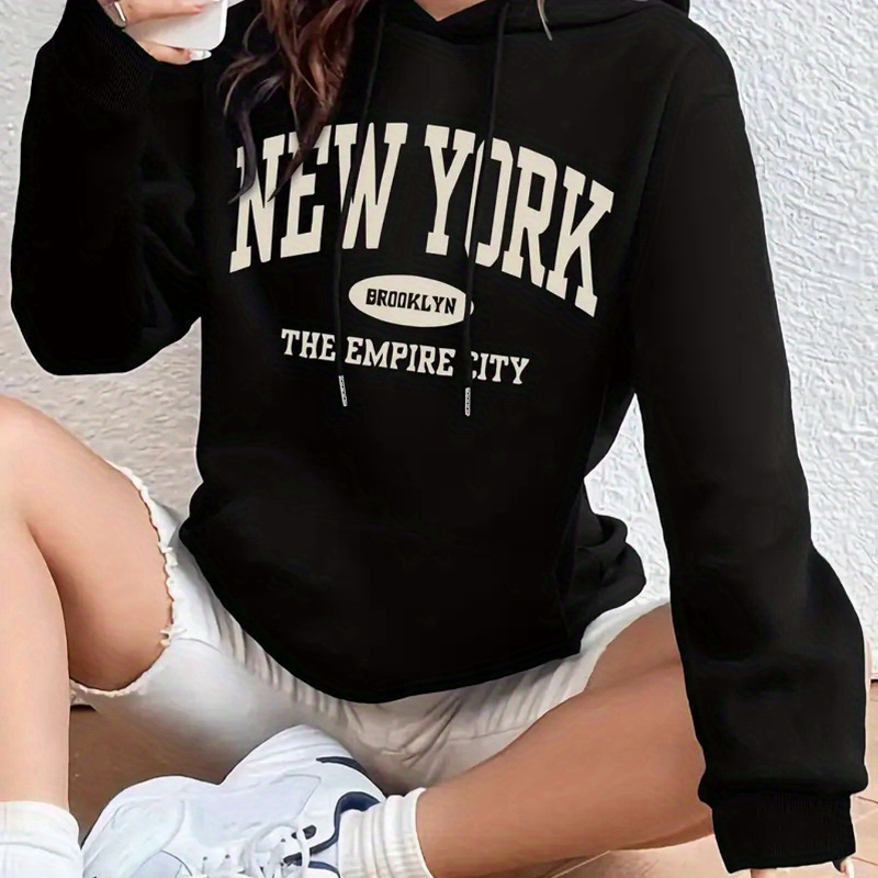 

Letter Print Hoodie, Drawstring Casual Hooded Sweatshirt For Winter & Fall, Women's Clothing