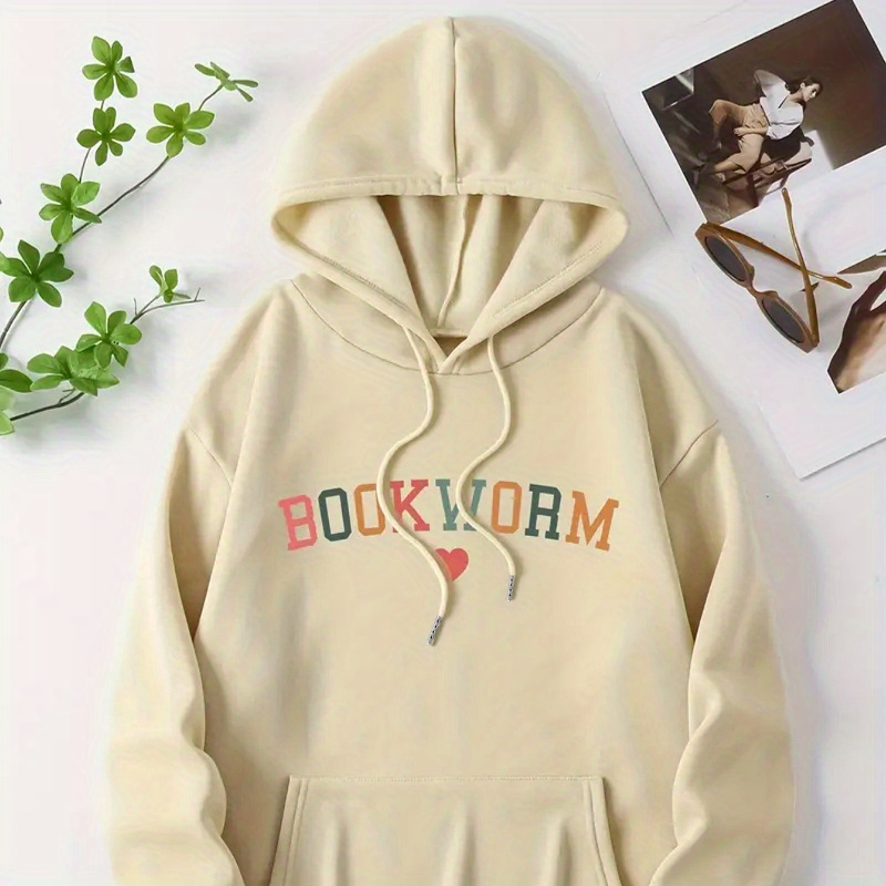 

Alphabet Print Hoodie - Casual Polyester Knit Hooded Sweatshirt For Women - Fall/winter Cozy Pullover With Drawstring