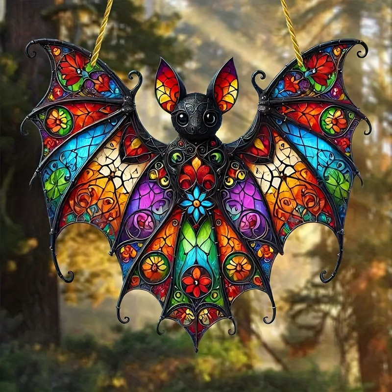 

Stained Glass-style Acrylic Bat Suncatcher - Wall Art For Halloween Decor & Outdoor Display - Seasonal Gift Idea