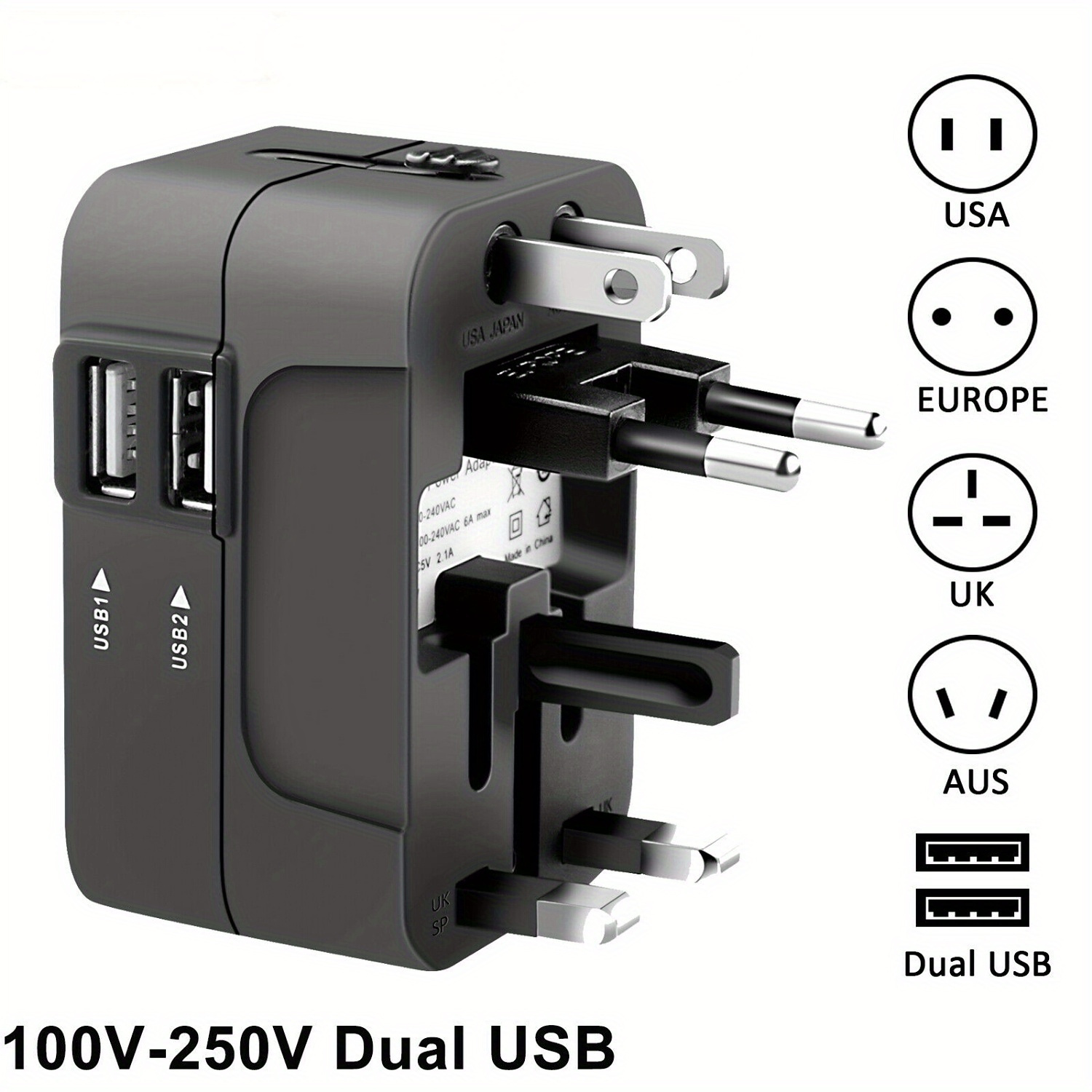 1pc Universal Travel Plug Adapter 2 USB Port World Travel AC Power Charger Adapter AU US UK EU Converter Adapter USB Charger New