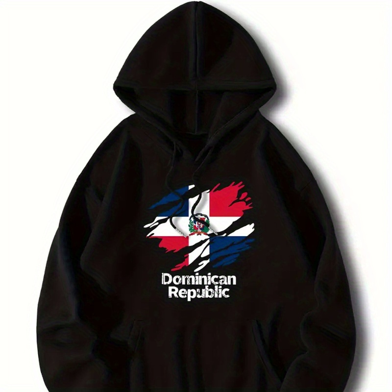 

Dominican Republic Hoodie For Women - 100% Polyester Knit Fabric | With Hood | Geometric & Alphabet Pattern | Fall/ | Long Sleeve Pullover Hooded Sweatshirt