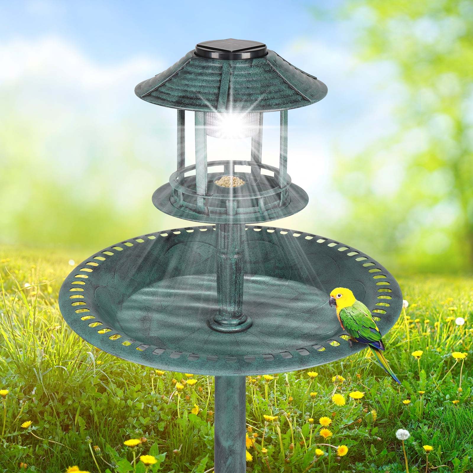 

Wild Bird Bath Resin Pedestal With Solar Light