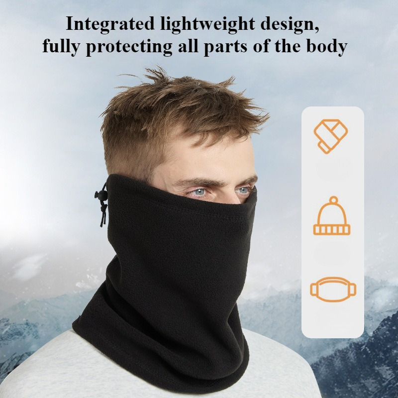 

1pc Pumplux Men's Winter Neck Gaiter, Multifunctional Ski Mask, Fleece Windproof Cap, Adjustable Drawstring Scarf For Men, Casual Knit Style, Polyester Fabric