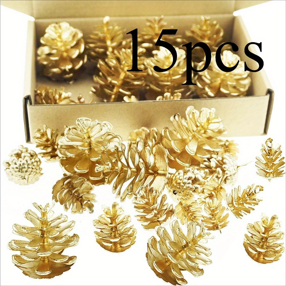 

15pcs Small Golden Artificial Pine Cones, Plastic Craft Pinecones, For Christmas Tree, Holiday Garland, Wreath Decorations, Party Supplies With No Electricity Needed