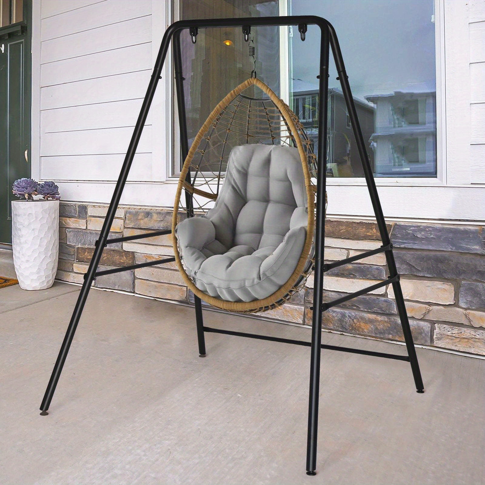 

Metal Hammock Chair Stand Heavy Duty Hanging Chair Stand Porch Swing Frame-black For Outdoor/ Indoor