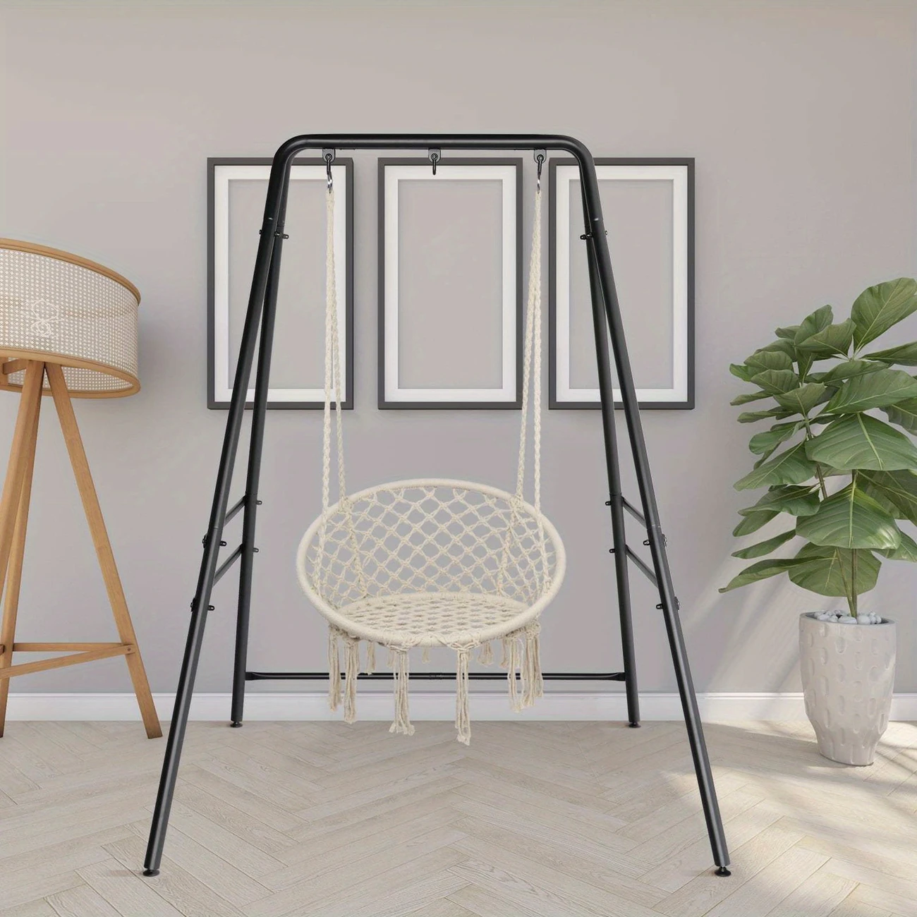 metal hammock chair stand heavy duty hanging chair stand porch swing frame black for outdoor indoor details 5