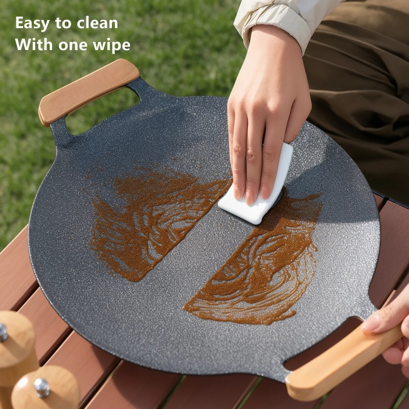 

Cast Iron Korean Bbq Grill Pan With Wooden Handles - Nonstick, Hand Wash, Indoor & Outdoor Compatible, All Stove Types - Essential For Bbq Enthusiasts