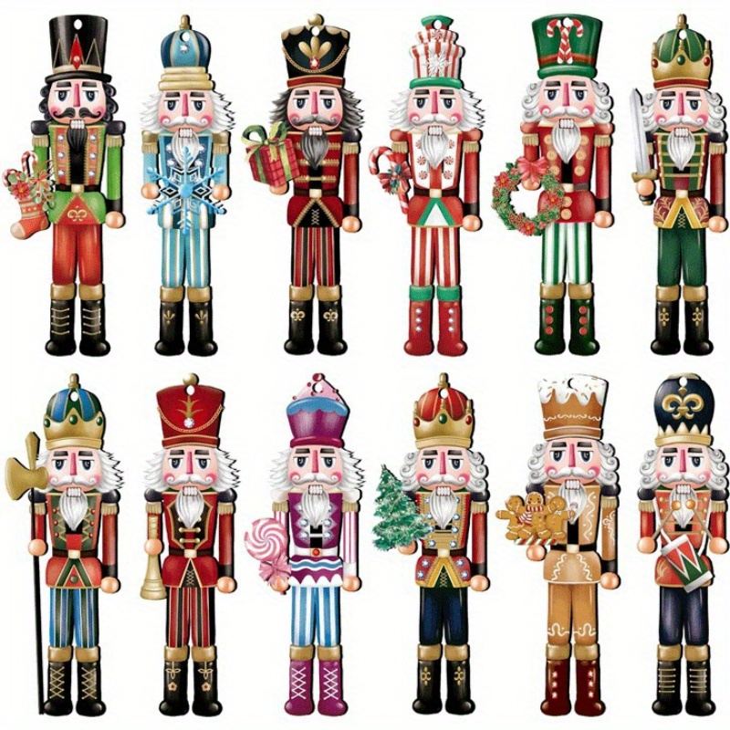 TEMU 12pcs Nutcracker Wooden Ornaments Set - For Christmas & New Year Decor, No Needed, Artificial Wood