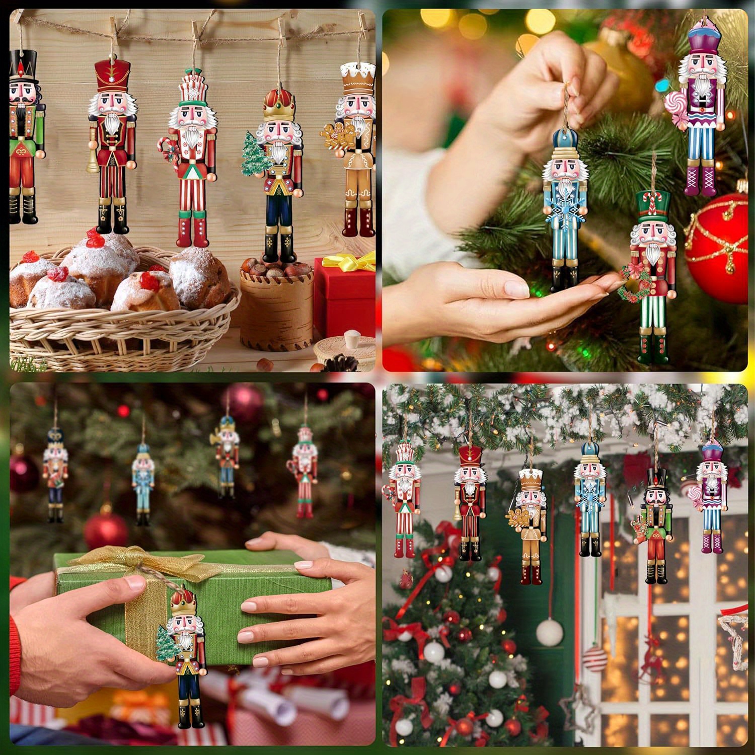

12pcs Wooden Ornaments Set - For Christmas & New Decor, No Needed, Wood
