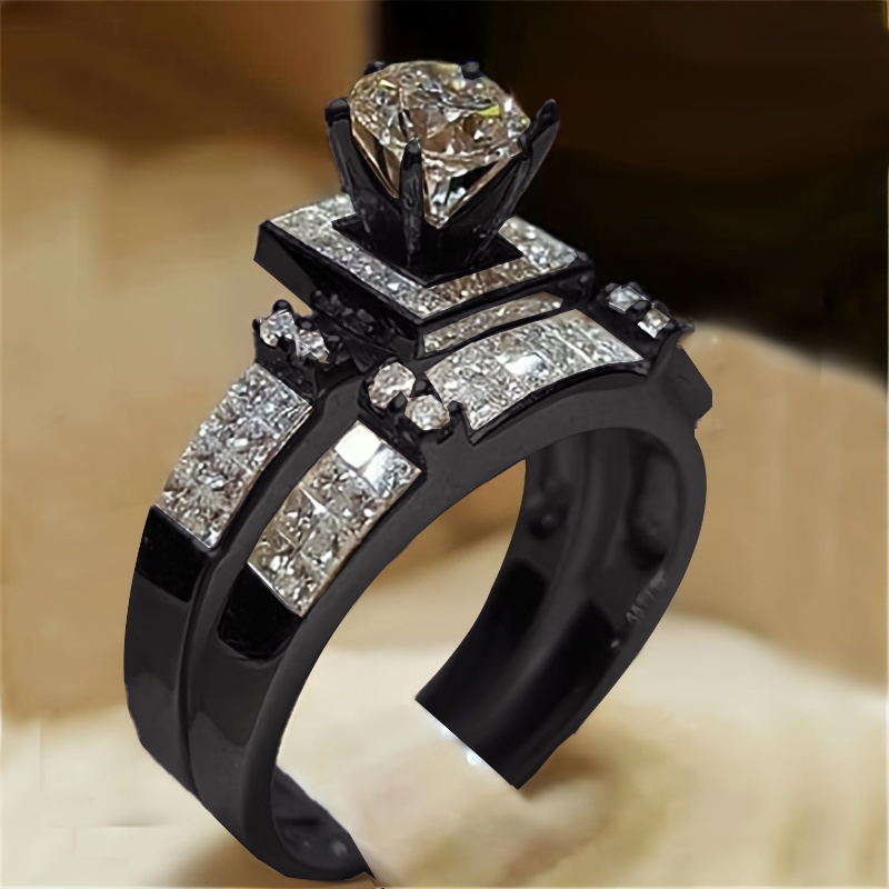 

2 Pieces/ Set Sparkling 6 Claw Inlaid Cubic Zirconia Women's And Men's Wedding Ring Set Pair Ring Attending Wedding Banquet High End Set Ring Accessories Birthday Party Valentine's Day Gift