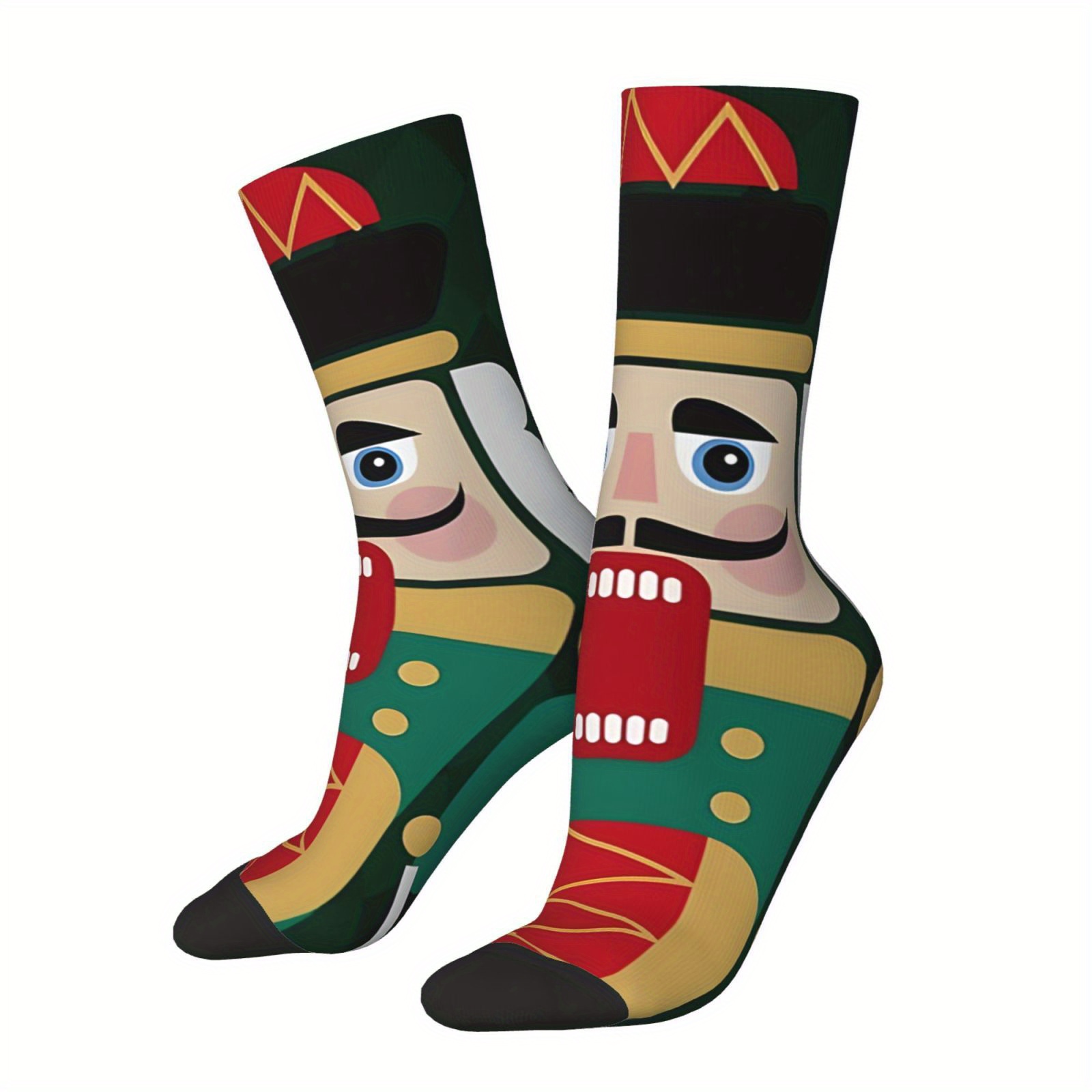 

1 Pair Men's Novelty Nutcracker Socks, Retro Hip Hop Crew Socks, Christmas Themed, Full Print, Knit Fabric, Polyester , , Hand Wash Or