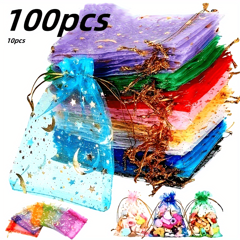 

10pcs Sacs Organza avec Cordon de Serrage et Étoile - Couleurs Assorties, Idéal pour Bijoux, Bonbons, Cadeaux de Fête - pour , Saint-Valentin, Noël, Fête des Mères, Aïd, Ramadan