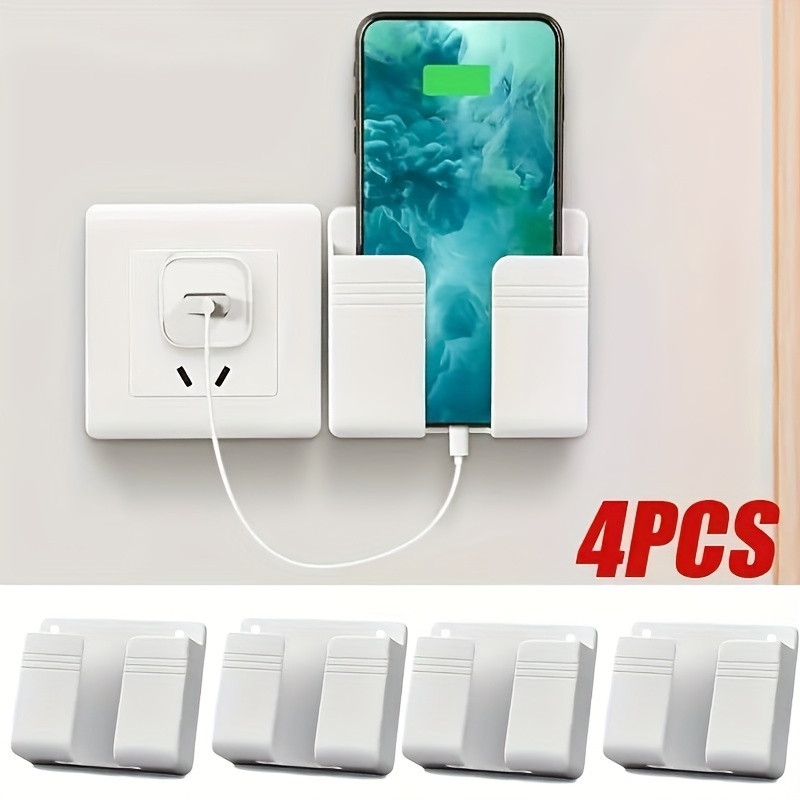 

4/8pcs Plastic Wall Mount Phone Holder With Adhesive, Remote Control Stand For Use, Space-saving Charging Station