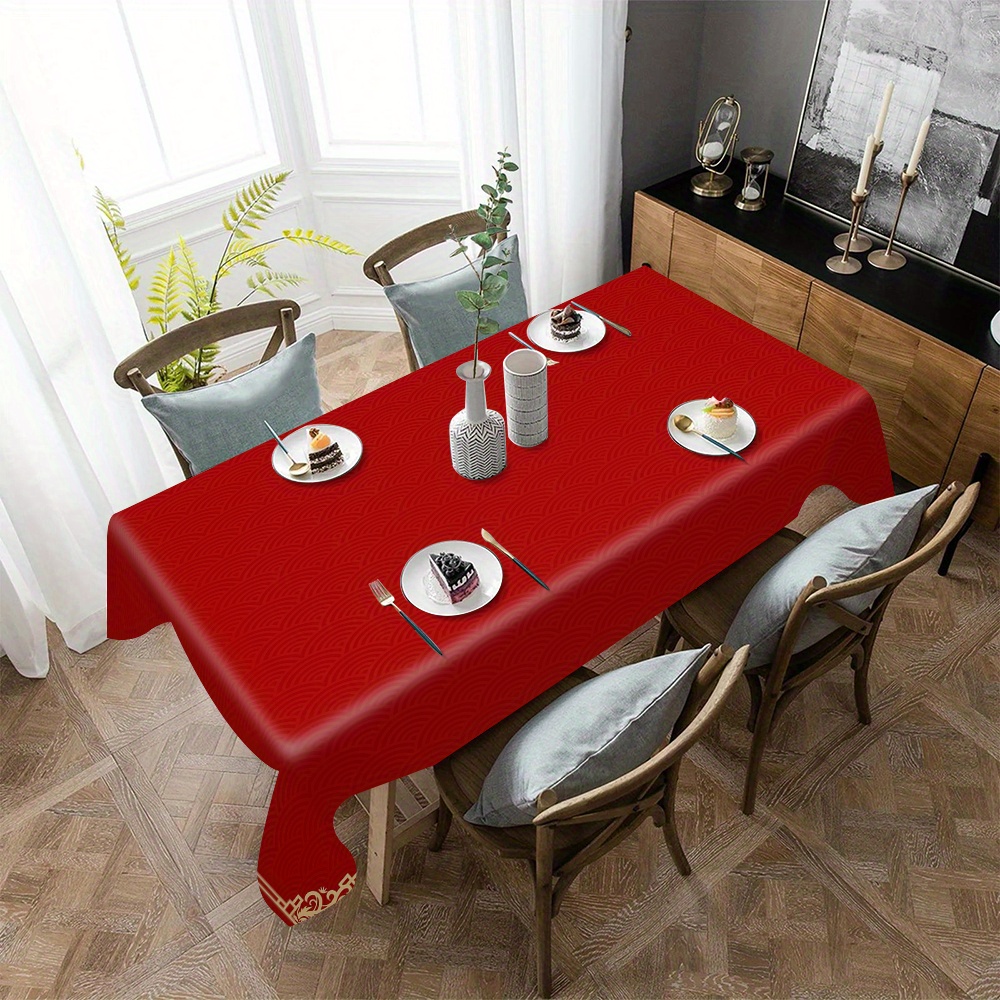 

1pc Luxurious Red Tablecloth - Waterproof & Oil-resistant, Abstract Art & Modern Designs, Dining & Office, Easy Clean