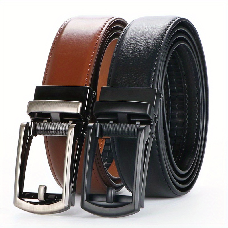 

2-pack Men's Genuine Cowhide Leather Belts With Square Alloy - , Adjustable, For Work And Gifting