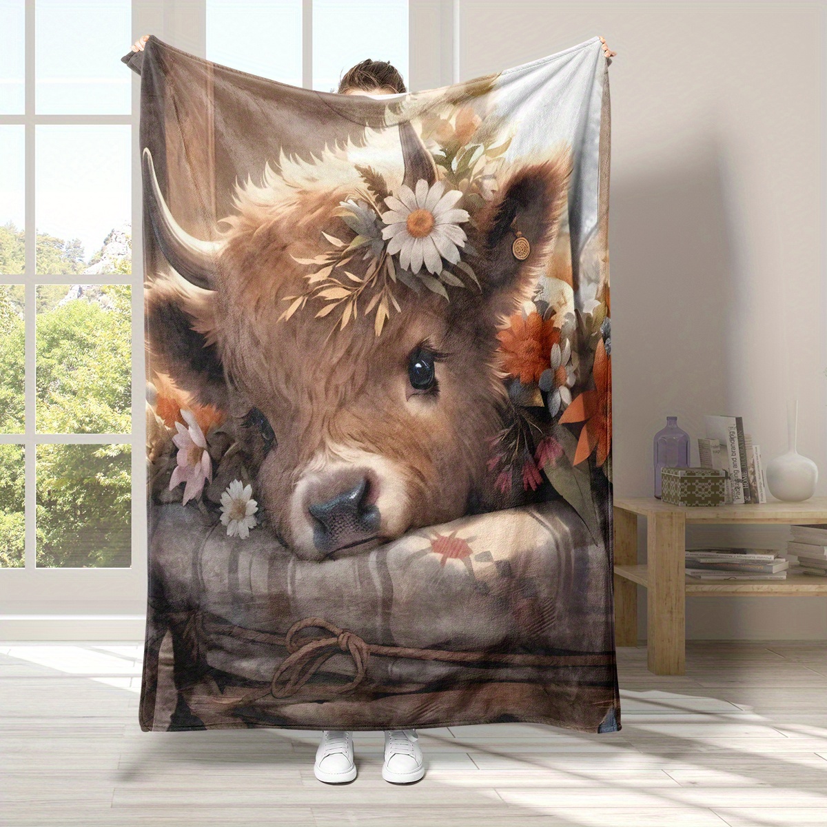 

Highland Cow Flannel Throw Blanket - Sofa, Bed, Camping & Travel | Tear-resistant, Comfort