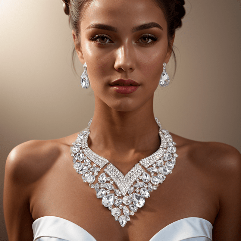   necklace and earring set for   bridal accessories for wedding day and bridesmaids elegant crystal set for brides ideal for special formal occasions white blue golden