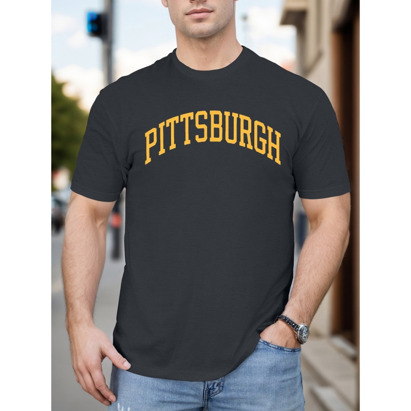 

Plus Size Men's Summer T-shirt, Pittsburgh Bold Text Short Sleeve Tees Trend Casual Tops For , Big & Tall Guys, Plus Size