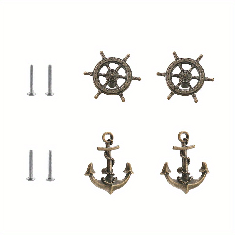 4pcs Set Of Retro Nautical Style Cabinet Handles - Metal Anchor And Design, Suitable For Wardrobe And Drawer Handles