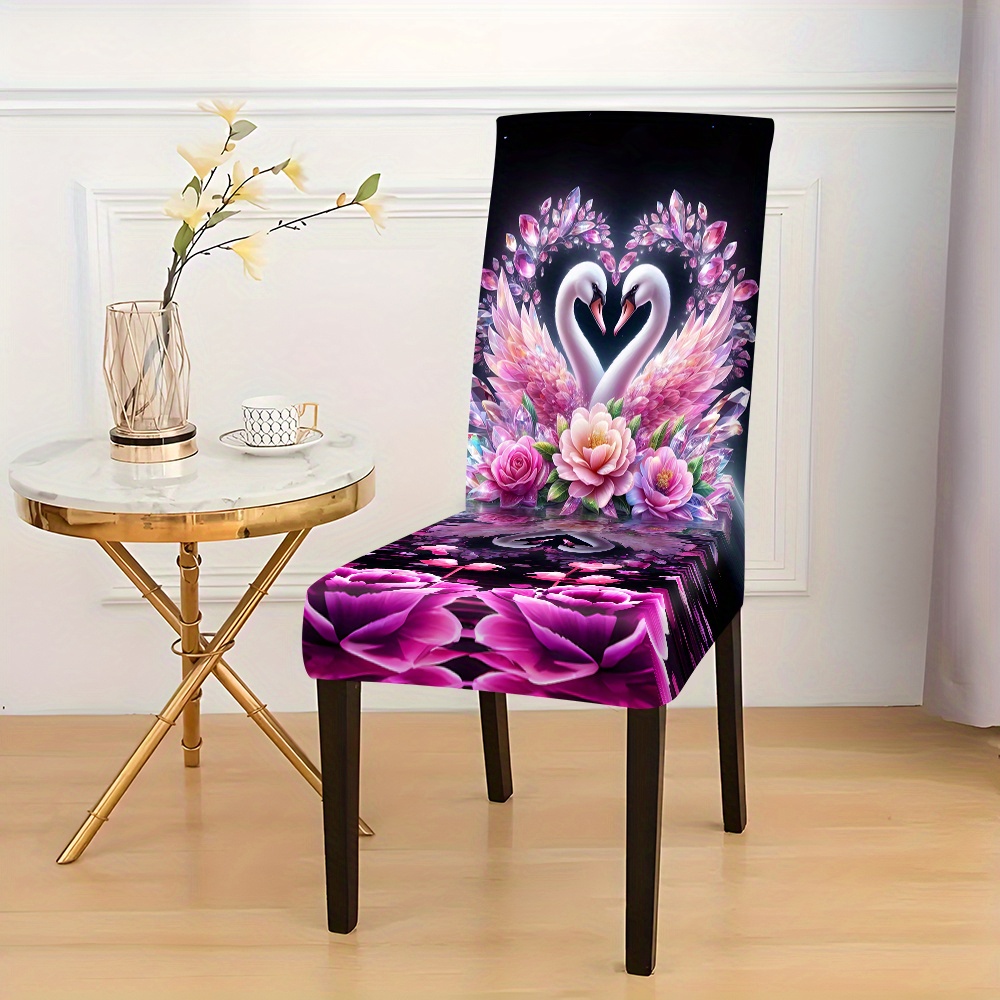 

2pcs/4pcs/6pcs New Beautiful Swan Pattern Printed High Chair Cover, Soft And Comfortable Chair Cover, Dust And Stain Proof Chair Cover, Suitable For Dining Chair Office Home Decoration